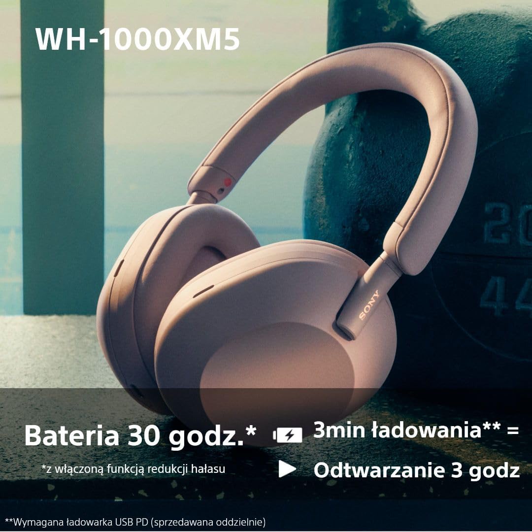 Sony WH-1000XM5 ANC Bezprzewodowe Słuchawki Nauszne z Redukcją Hałasu, Bluetooth, Clear Call Quality, Hi-Res, Do 30H Baterii, Szybkie Ładowanie, Alexa i Google Assistant, IOS i Android - Czarne