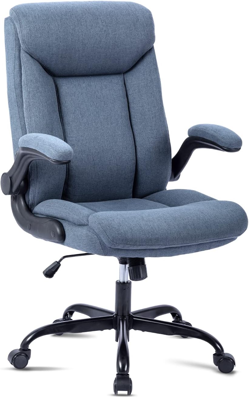 Ergonomiczne krzesło biurowe, krzesło do komputera, obrotowe krzesło robocze ze składanym podłokietnikami, regulacja wysokości, wygodne, do biura, domu, gier (szary materiał) (Czarny)