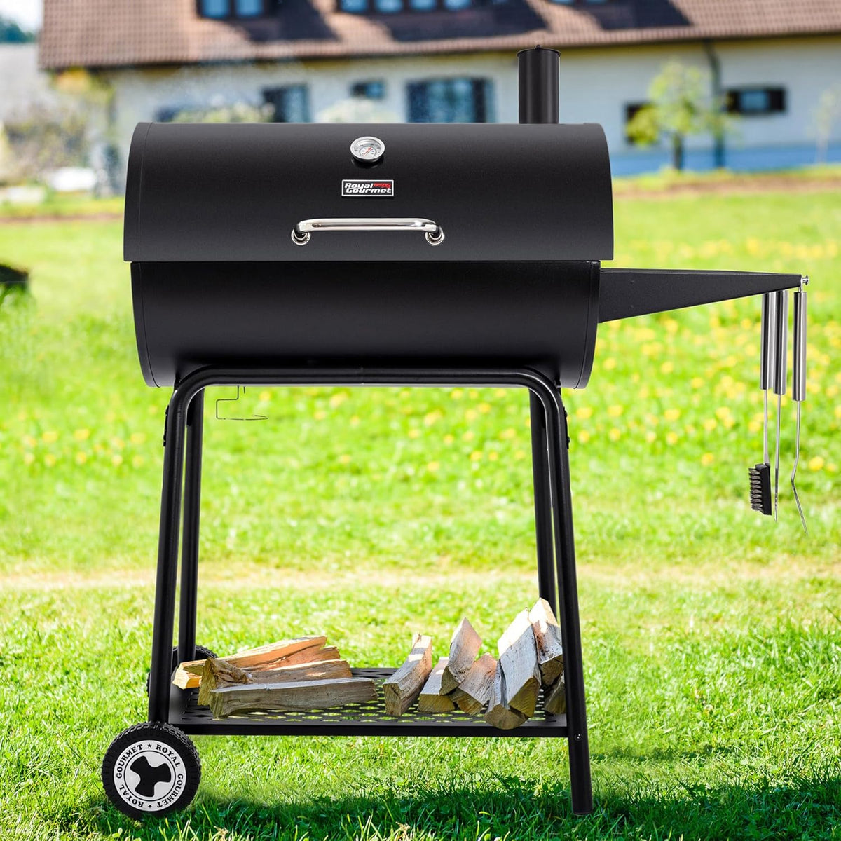 2026 Royal Gourmet CC1830 30-calowy grill węglowy ze składanym stołem bocznym, czarny grill ogrodowy z rusztem o powierzchni 627 cali kwadratowych, idealny na taras, do ogrodu i na przyjęcia
