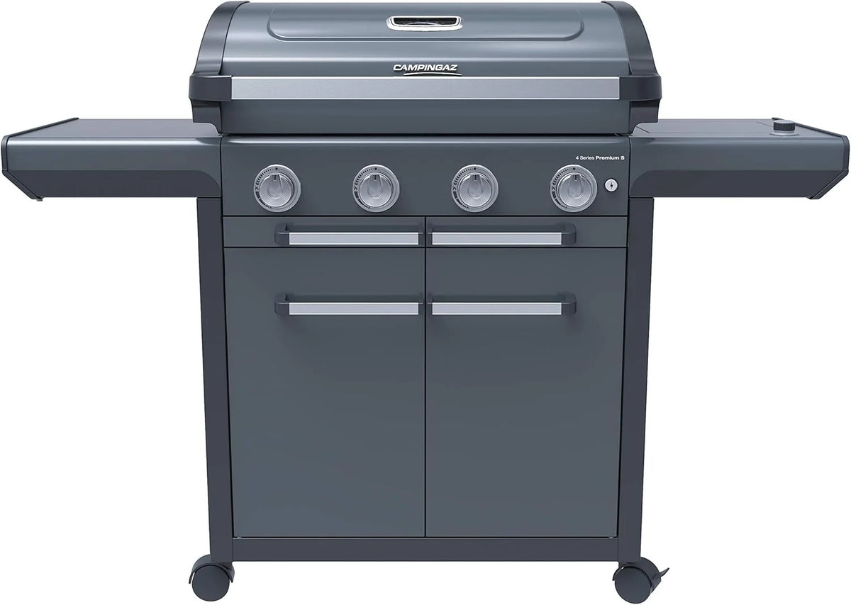 Campingaz Grill gazowy Seria 4 Premium S, grill gazowy z 4 palnikami ze stali nierdzewnej o mocy 13,6 kW, 1 palnik boczny, pokrywa, termometr, InstaClean Aqua, modułowy system kulinarny, kuchenka