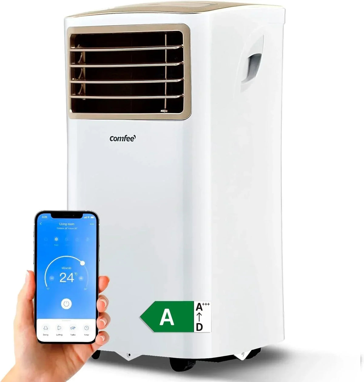 COMFEE Przenośny klimatyzator Penguin 3 w 1 | 9000 BTU/2250 Chłodziarki z aplikacją + pilot | Klimatyzator i osuszacz powietrza | Niskie zużycie energii | Funkcja Follow Me | Zestaw okienny w zestawie