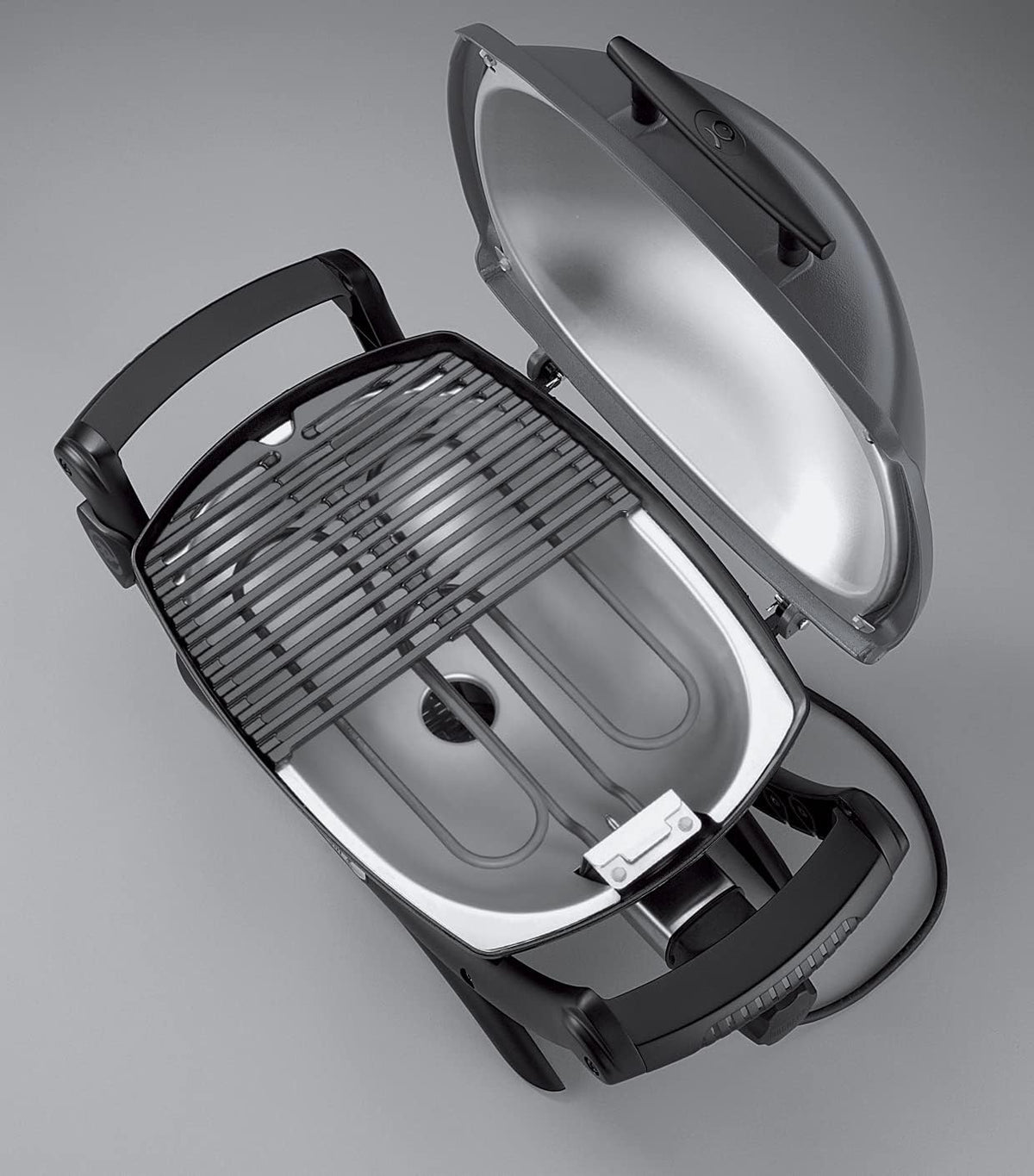 Weber Q1400 Elektryczny Grill, powierzchnia grillowania 43 x 32 cm, przenośny BBQ Grill,2-częściowy żeliwny ruszt pokryty emalią porcelanową, pokrywa i obudowa aluminiowa - Ciemnoszary (52020079)