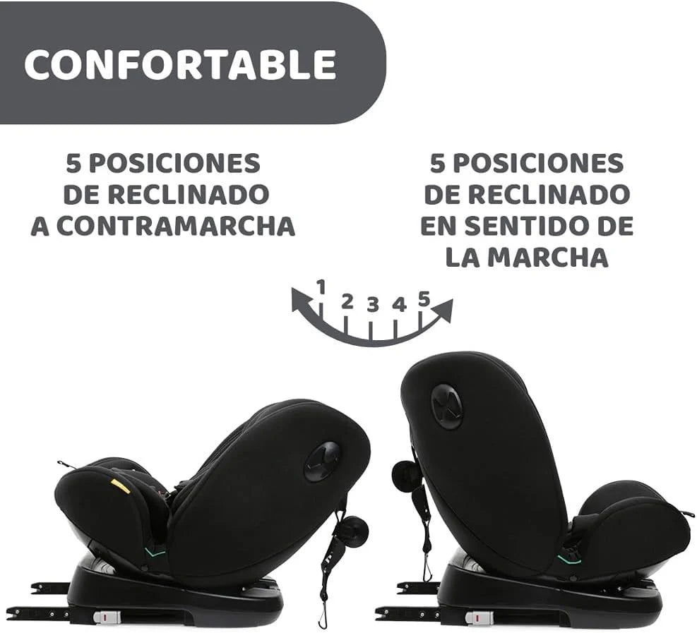 Chicco Unico EVO I'Size Classic, Fotelik Samochodowy ISOFIX dla Niemowląt i Dzieci od 40 do 150 cm, Grupa 0123 od Urodzenia do 12 Lat, Obrotowy 360°, Reduktor, Regulowany i z Ochroną Boczną, Czarny