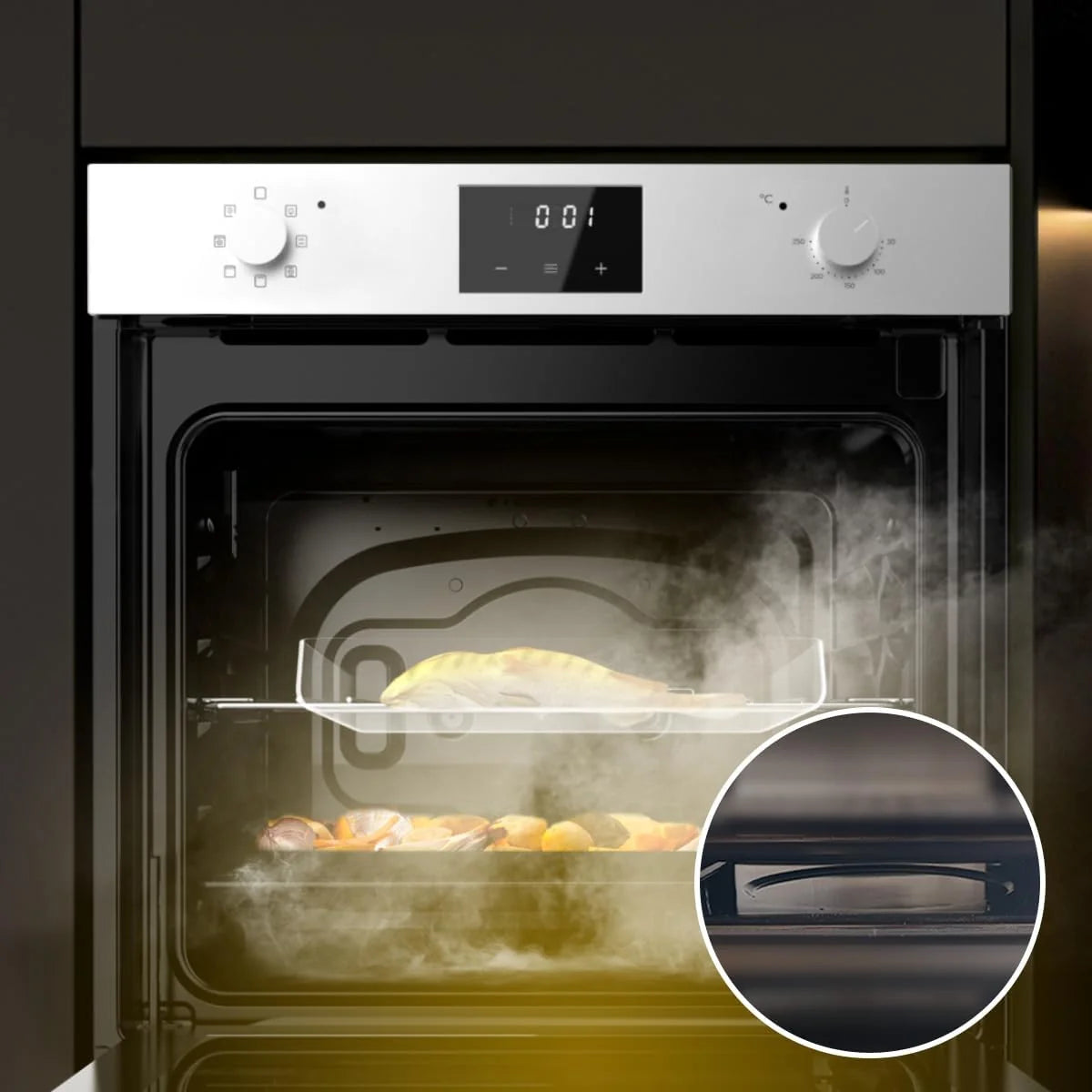 Piekarnik do zabudowy Cecotec Horno Integrable Multifunción 70L Bolero Hexa M226001 Line A. 2800W, 7 funkcji, wyświetlacz, Steam Base XXL, Steam Assist, Steam EasyClean, wentylator chłodzący, tryb Eco, tryb konwekcji, tryb grill