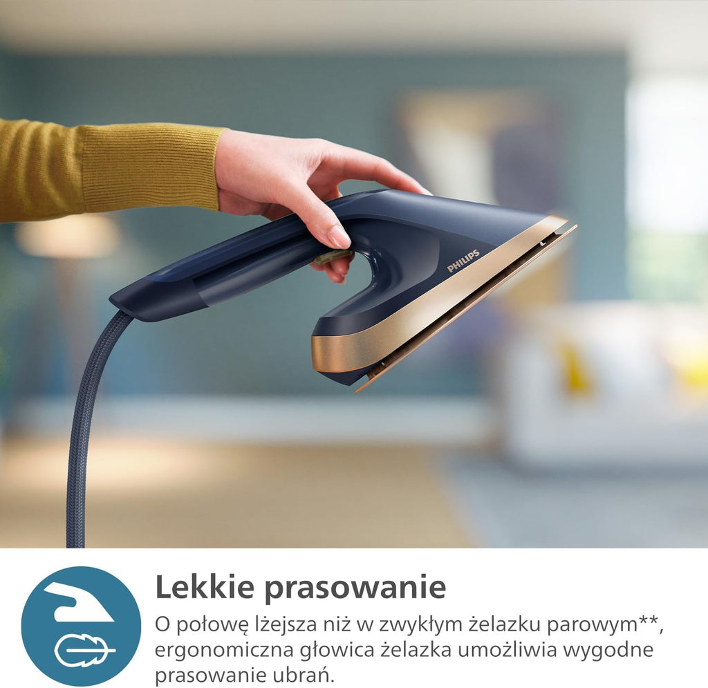 Philips All-in-One Zestaw do Prasowania 8500 – Deska z Regulacją Kąta, Technologia OptimalTEMP, Odłączana Podstawa, Zabija 99,9% Bakterii i Roztoczy, Ciemnoniebieski (AIS8530/20)
