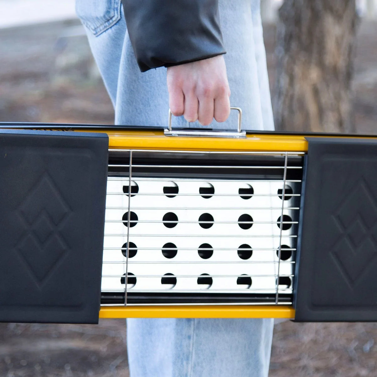 Grill Węglowy Składany 89x22x32 Cm, Stal Emaliowana Z Rozkładanymi Bocznymi Półkami I Rusztem Ze Stali Nierdzewnej - Aktive