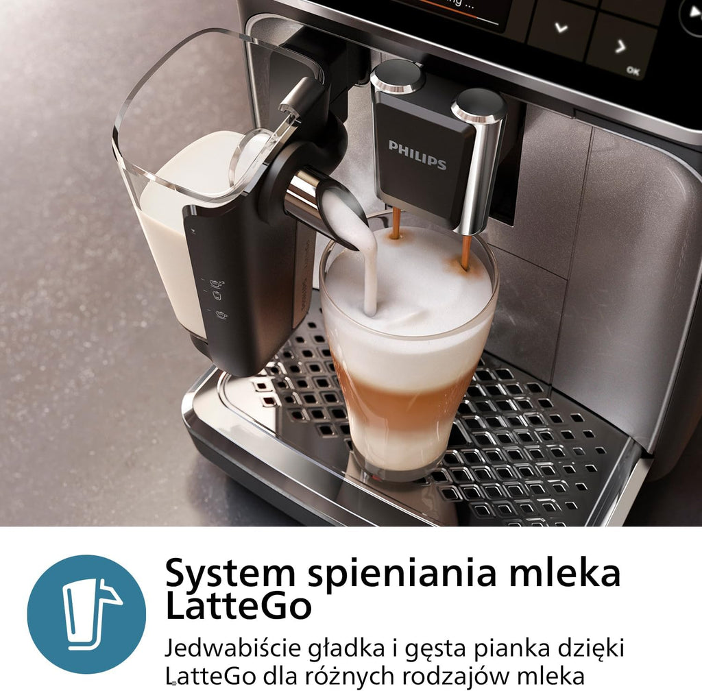 Philips 2200 Series Automatyczny ekspres do kawy - 2 rodzaje kawy, wyświetlacz dotykowy, klasyczny spieniacz do mleka, ceramiczny młynek, matowa czerń (EP2220/10)