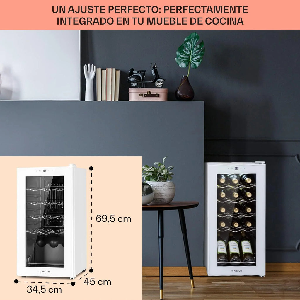 KLARSTEIN Vinoteca Chłodziarka na Wino 44L, Jedna Strefa Chłodzenia, na Butelki Wina, Prosecco i Piwa, Mała Chłodziarka na Wino z Drzwiami Szklanymi, do Użytku Wewnątrz i na Zewnątrz, Pojemność 15 Butelek