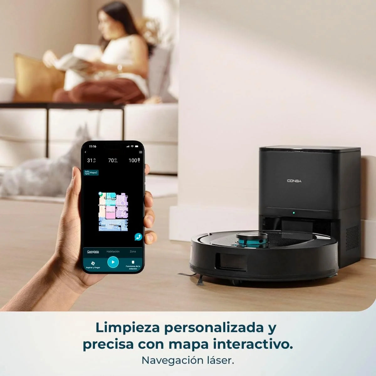 Robot sprzątający Cecotec z funkcją mopowania, stacją samoczyszczącą i sztuczną inteligencją Conga Y80 X-Treme. Nawigacja laserowa i sztuczna inteligencja, 13000 Pa, baza 2,5 l, autonomiczna praca do 220 m², sterowanie aplikacją 3.0