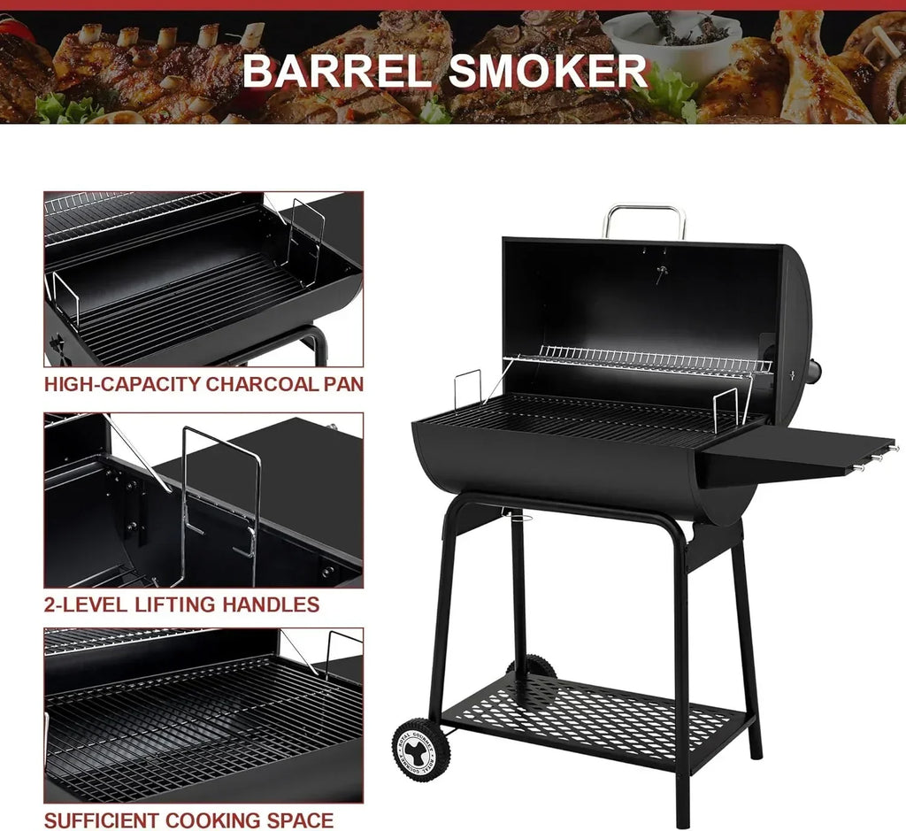 2026 Royal Gourmet CC1830 30-calowy grill węglowy ze składanym stolikiem bocznym, grill zewnętrzny z rusztem o powierzchni 4045 cm² do ogrodu, na patio i imprezy, czarny