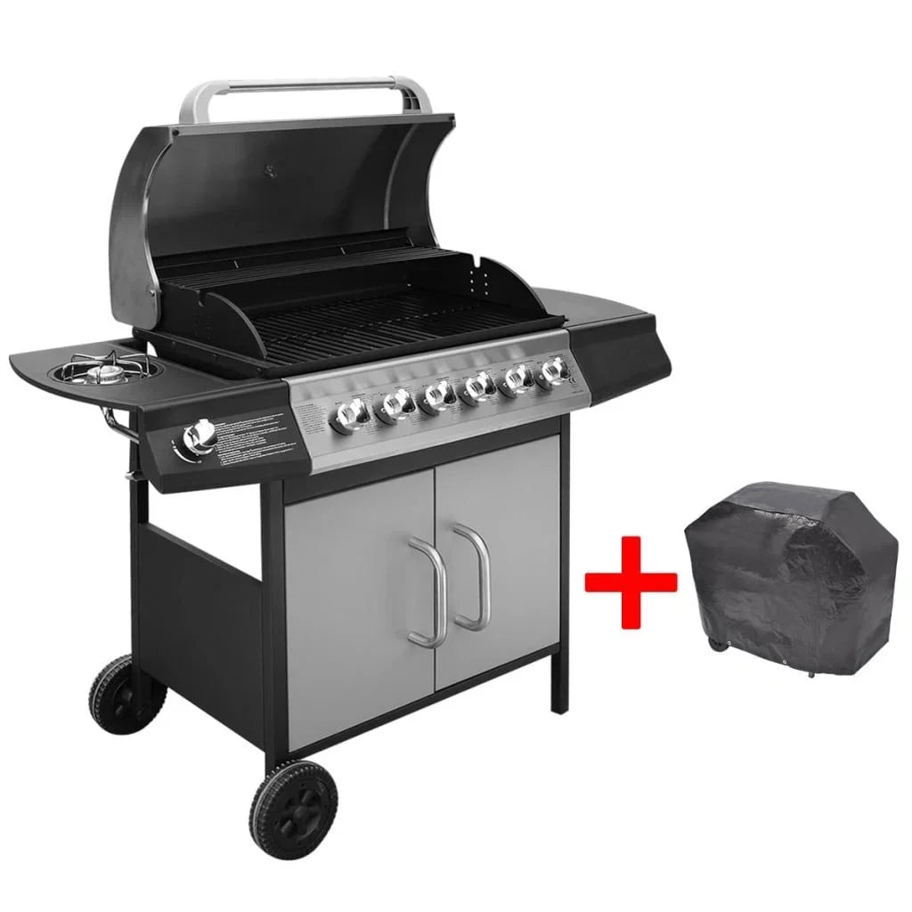 Grill Gazowy Barbacoa 6+1 Palników Czarno-Srebrny Vidaxl