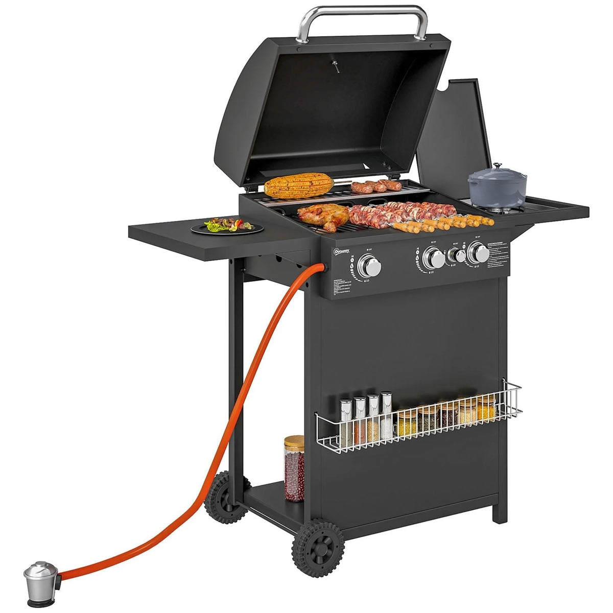 Gazowy grill ze stali nierdzewnej ABS 123x57x98 cm - Outsunny. Czarny