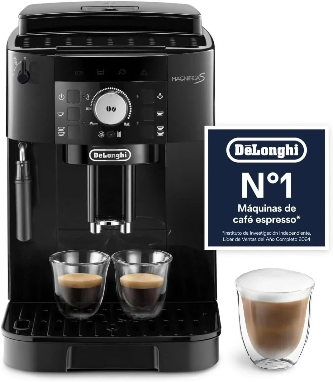 De'Longhi Magnifica S – ekspres automatyczny Perfetto, manualny spieniacz do mleka, espresso i cappuccino, panel sterowania z przyciskami, czarny (ECAM11.112.B)