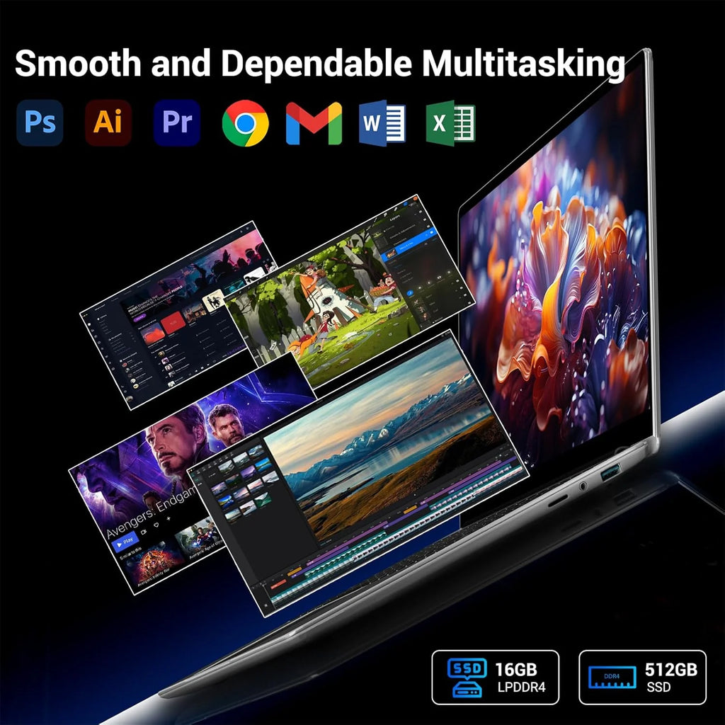 Laptop 15,6 cala, Win11, 16 GB RAM, 512 GB SSD, procesor N95 (do 3,4 GHz), laptop IPS HD 1920 x 1080 FHD, z WiFi 5, HDMI, 2*USB 3.0, Type-C, gniazdem kart TF