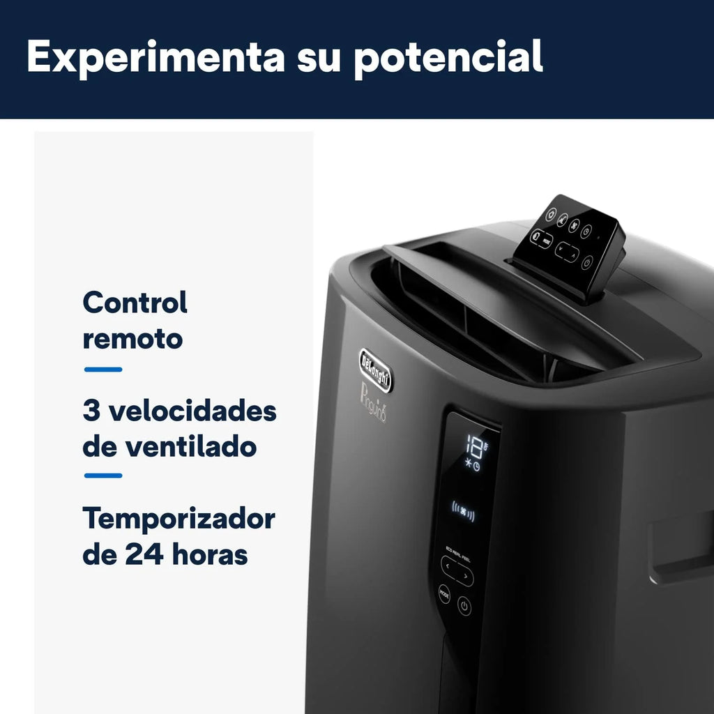 Pingüino PACEL112 Silent, cichy przenośny klimatyzator z technologią Eco Real Feel i Cool Surround, funkcja osuszania, 2.9 kW, 63 dB, plastik, czarny, klasa A, do 110m3