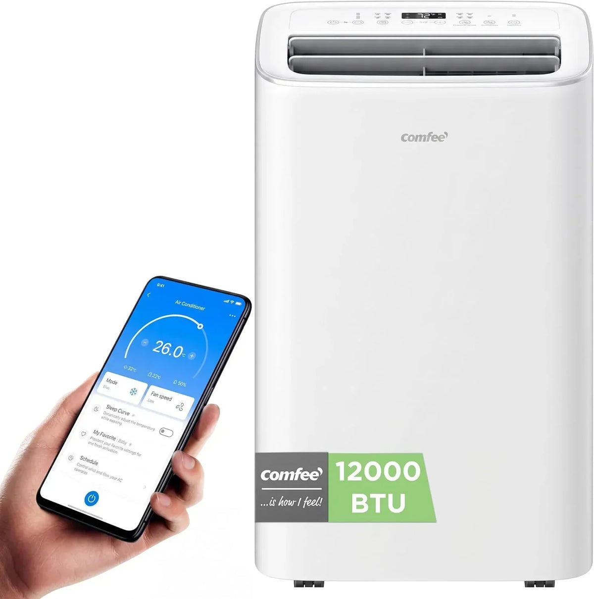 COMFEE Klimatyzator przenośny Penguin 3 w 1 | 7000 BTU/1800 chłodzenia z aplikacją + pilot | Klimatyzator i osuszacz powietrza | Niskie zużycie | Funkcja „Follow Me” | Zestaw okienny w zestawie