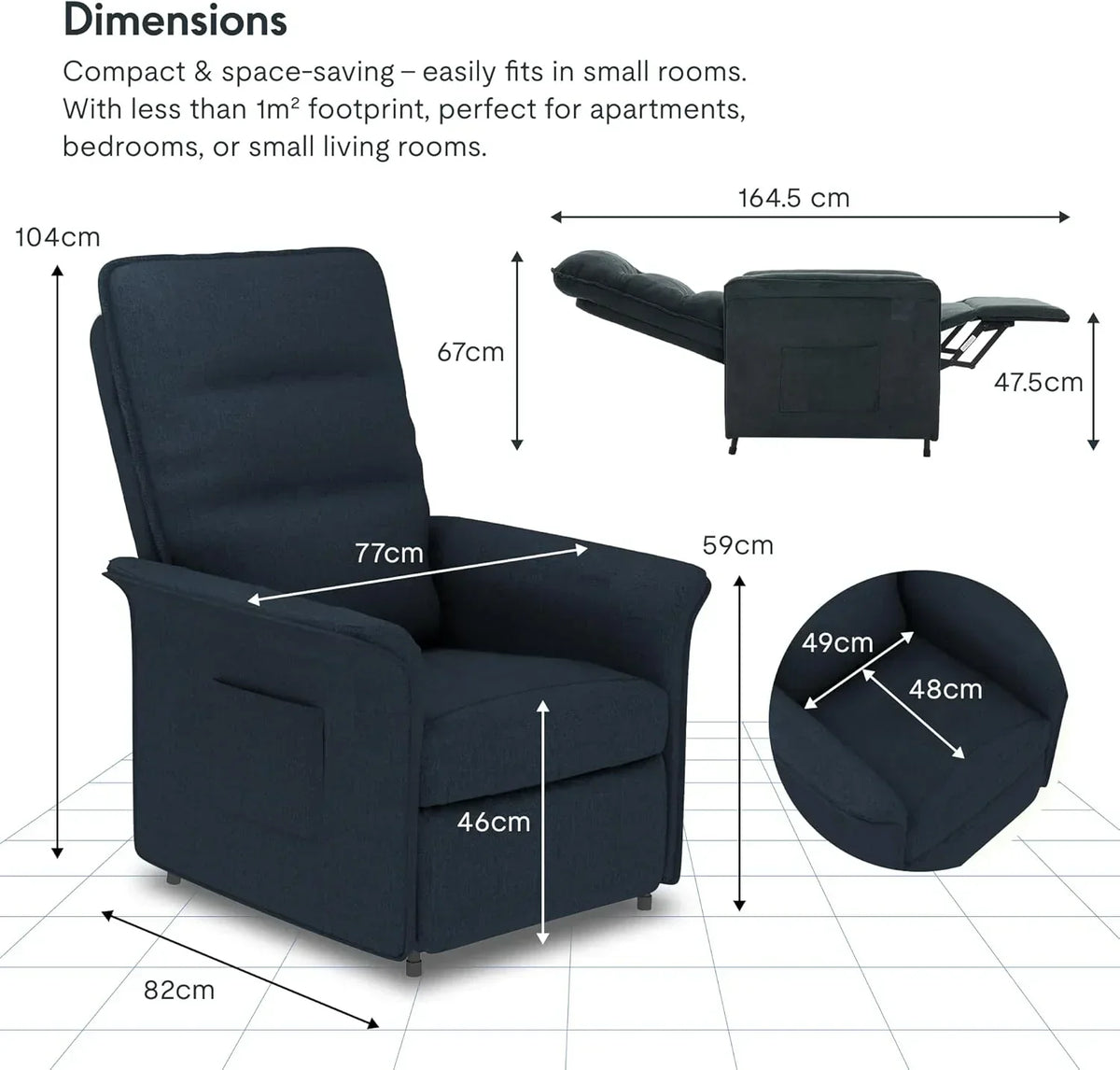 FLEXISPOT Elektryczny Fotel Relaksacyjny z Regulowanym Oparciem, Odchylany od 105° do 155°, Fotel Rozkładany, Ergonomiczna Sofa Relaksacyjna do Sypialni, Salonu i Kina Domowego (Ciemnoszary)
