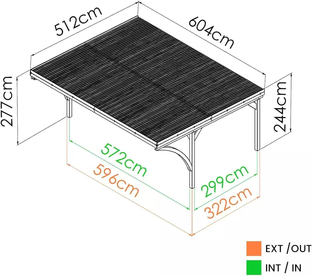 Forest Style - Podwójna Wiata Garażowa Victor Modern 30,9 m² (6,02 x 5,11 x 2,52 m) – Drewno Sosnowe Impregnowane – Dach Poliwęglanowy – Zadaszone Miejsce Parkingowe na 2 Samochody – Solidna i Trwała Konstrukcja