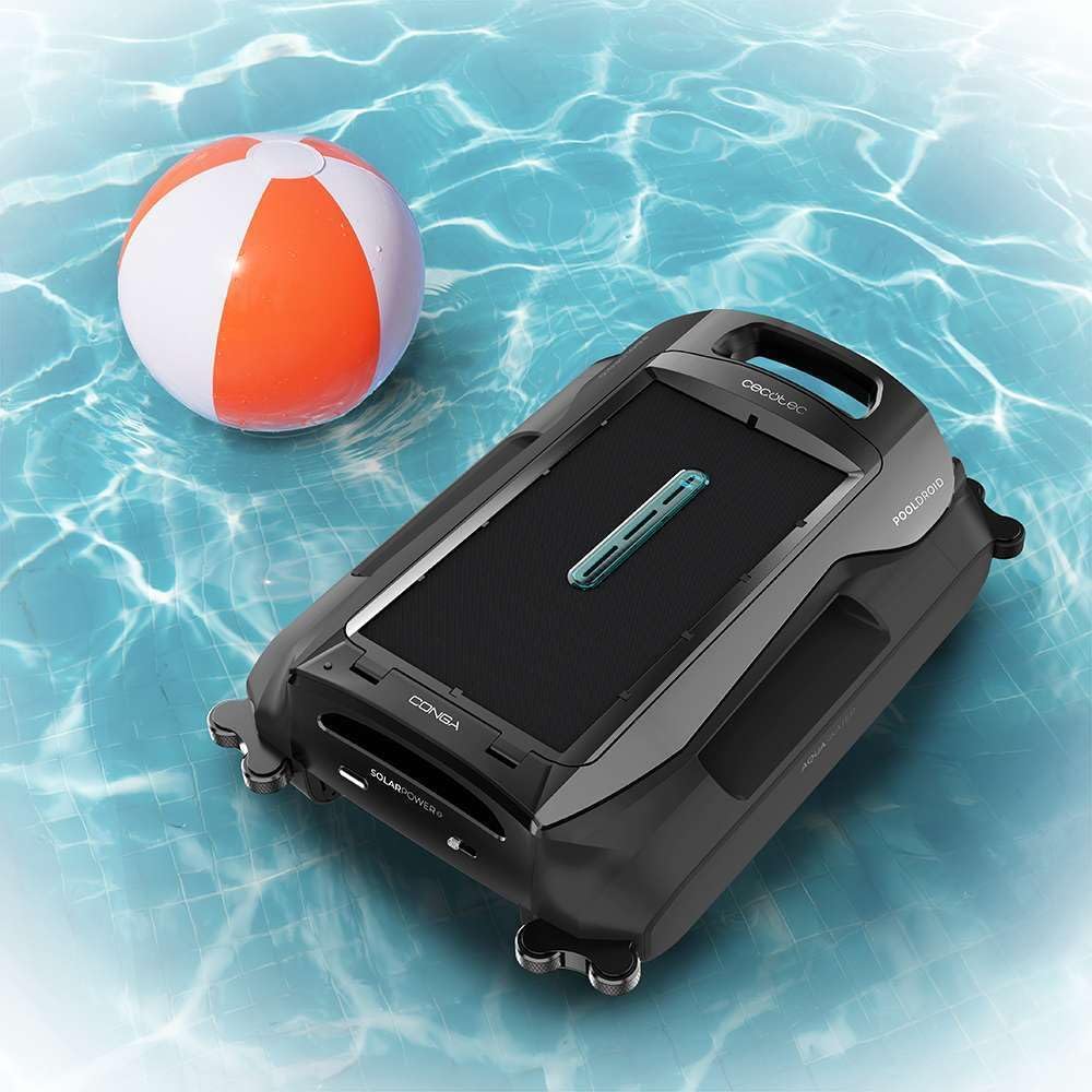 Robot do czyszczenia basenów Cecotec do powierzchni i linii wodnej Conga Pooldroid AquaSkater. Ładowanie słoneczne, 16h pracy, kosz 4,5L i filtr 187,5μm, nawigacja ultradźwiękowa