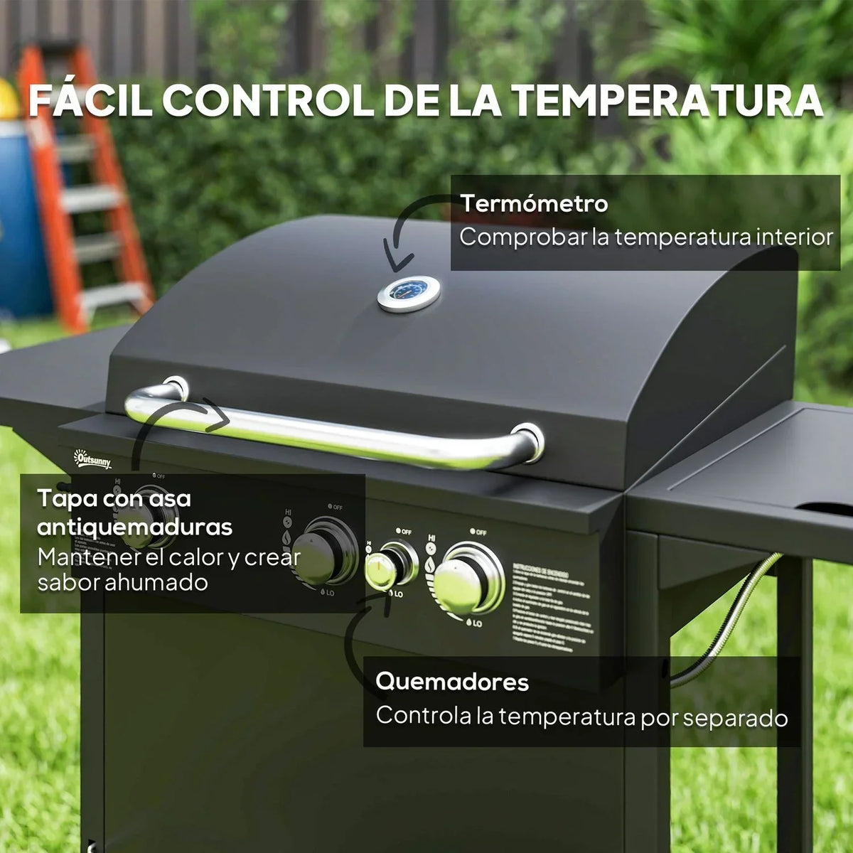 Grill gazowy ze stali ABS 123x57x98 cm-outsunny. Czarny