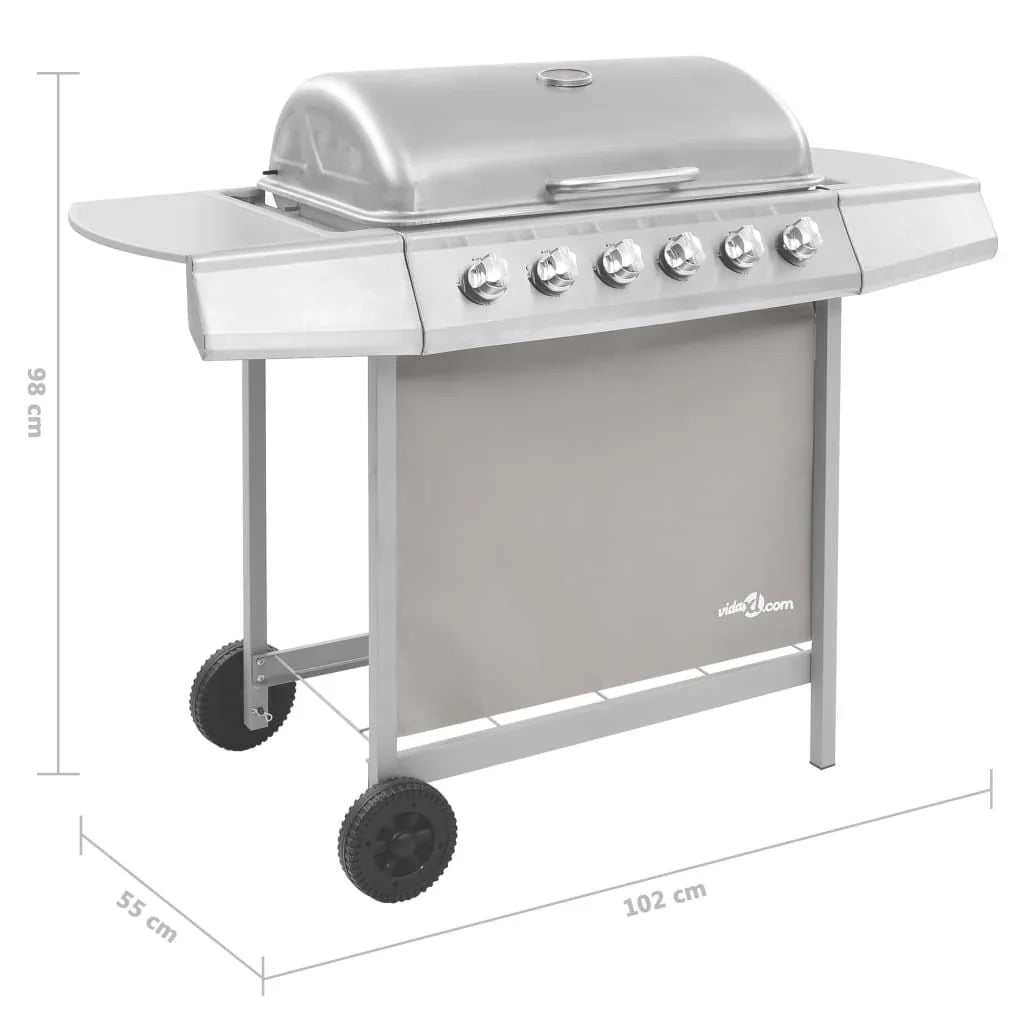 Srebrny grill gazowy Vidaxl z 6 palnikami