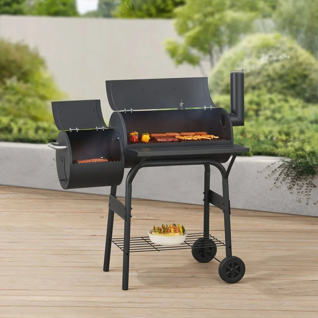 Grill Węglowy Arielli z Wędzarnią 115 X 110 X 64 Cm - Czarny [casa.pro]