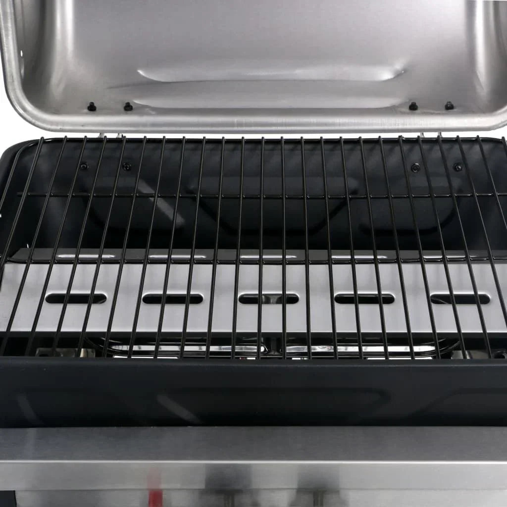 Przenośny Grill Gazowy Ze Stolikiem, 3 Półkami, Czarno-Srebrny, Vidaxl