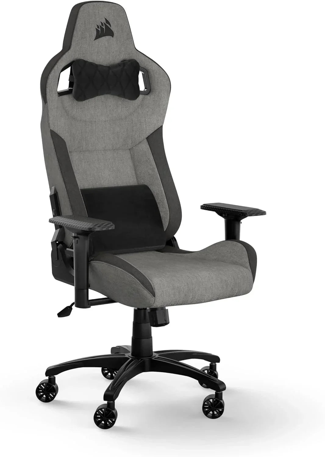 Corsair T3 RUSH Materiałowe Krzesło Gamingowe (2023) – Design Inspirowany Fotelem Wyścigowym – Miękka Materiałowa Tapicerka – Wyściełana Poduszka Pod Kark i Pianka Zapamiętująca Kształt w Podparciu Lędźwiowym – Grafitowe