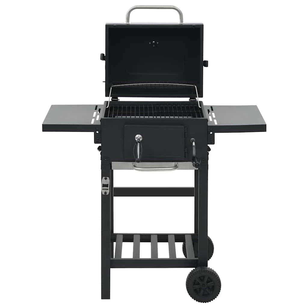 Czarny grill na węgiel drzewny Vidaxl z dolną półką