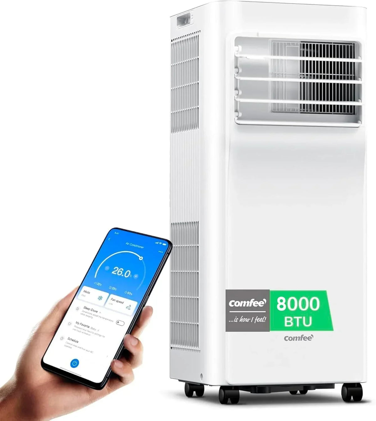 COMFEE Przenośny klimatyzator Penguin 3 w 1 | 9000 BTU/2250 Chłodziarki z aplikacją + pilot | Klimatyzator i osuszacz powietrza | Niskie zużycie energii | Funkcja Follow Me | Zestaw okienny w zestawie