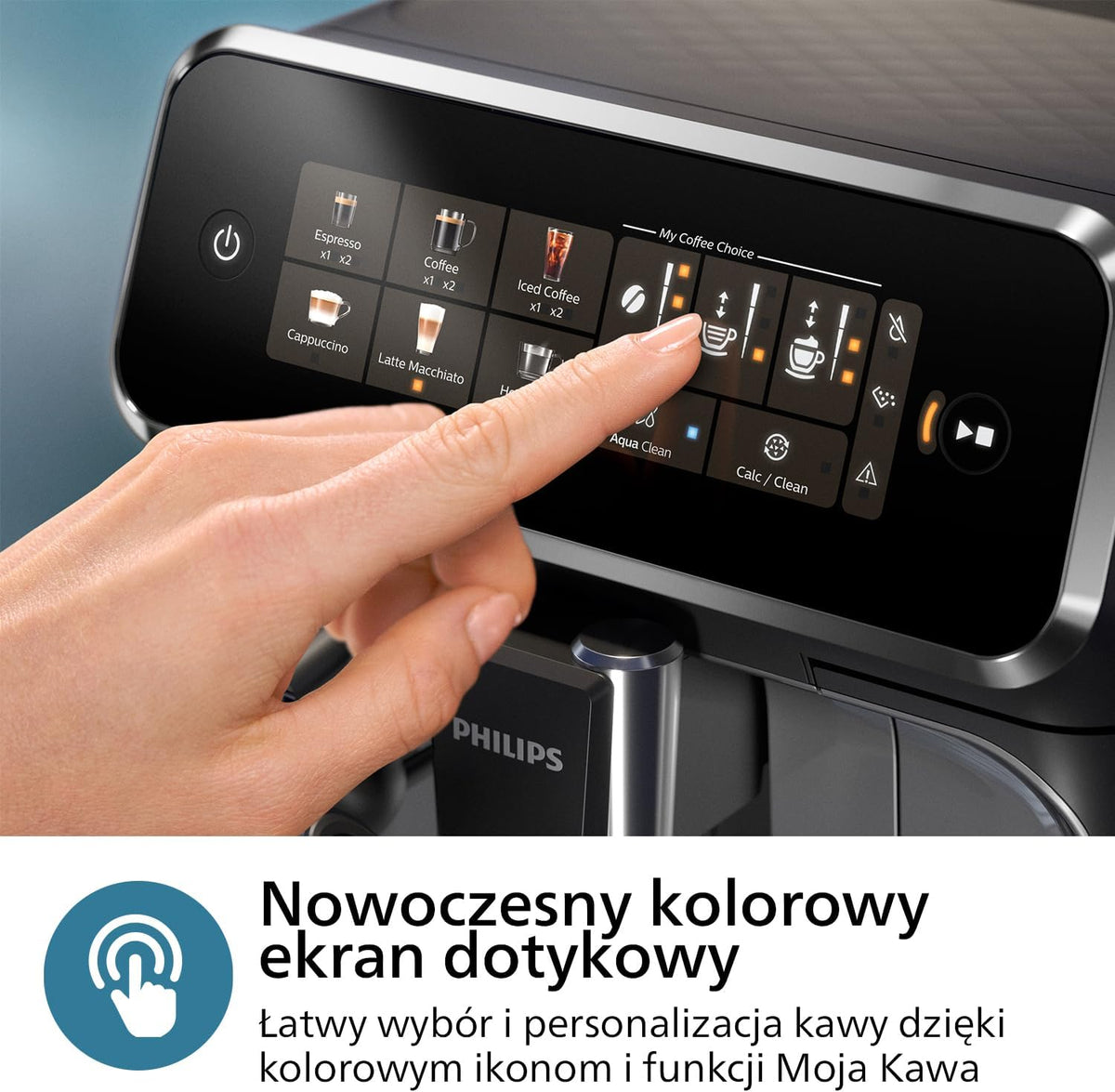 Philips 2200 Series Automatyczny ekspres do kawy - 2 rodzaje kawy, wyświetlacz dotykowy, klasyczny spieniacz do mleka, ceramiczny młynek, matowa czerń (EP2220/10)