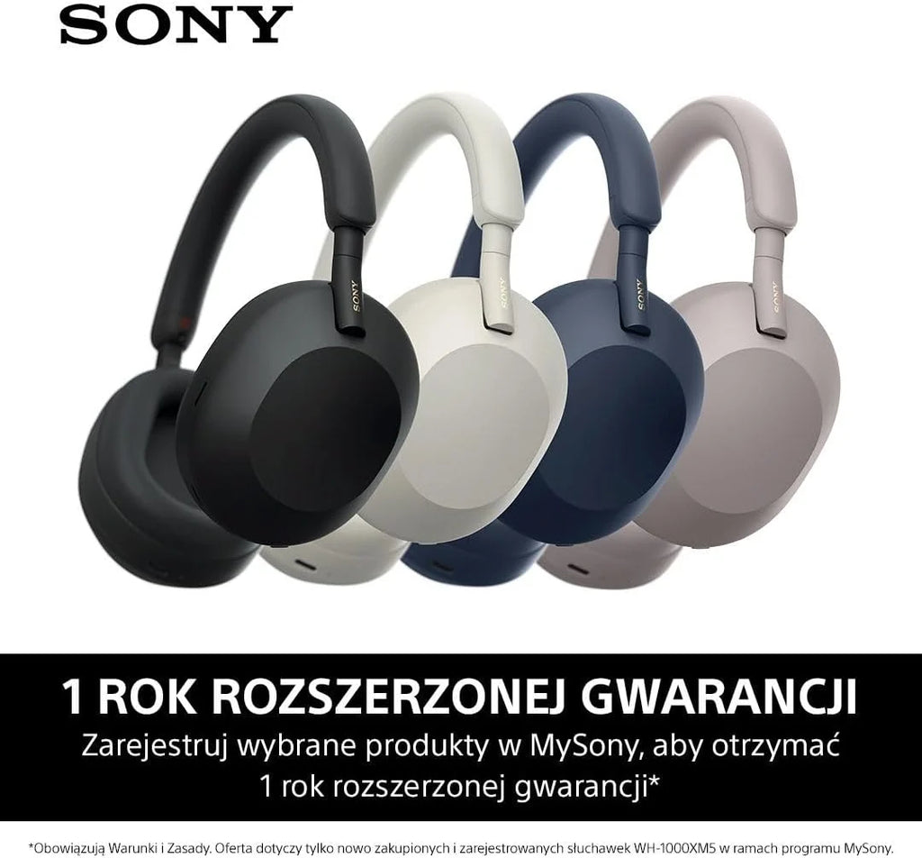 Sony WH-1000XM5 ANC Bezprzewodowe słuchawki nauszne z redukcją hałasu, Bluetooth, krystalicznie czystą jakością rozmów, Hi-Res, do 30 godzin pracy na baterii, szybkie ładowanie, Alexa i Asystent Google, iOS i Android - Czarne