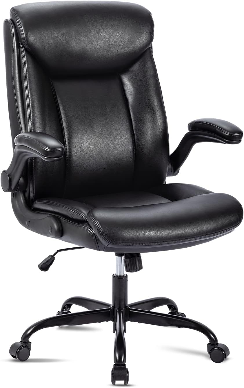 Ergonomiczne krzesło biurowe, krzesło do komputera, obrotowe krzesło robocze ze składanym podłokietnikami, regulacja wysokości, wygodne, do biura, domu, gier (szary materiał) (Czarny)