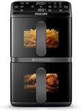 Philips Airfryer seria 4000 Podwójny pionowy kosz 10 l – Technologia RapidAir, synchronizacja, 2 kosze jednocześnie, 45% mniej miejsca, powłoka ceramiczna bez PFAS, okienka podglądu (NA460/00)
