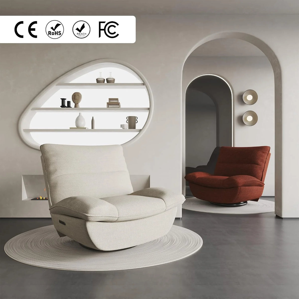 FLEXISPOT XC6 Fotel Relaxacyjny, Obrotowa Kanapa z Funkcją Bujania, Fotel TV z Regulowanym Oparciem, Rozkładany Fotel do Sypialni, Salonu i Kina Domowego (Beżowy)