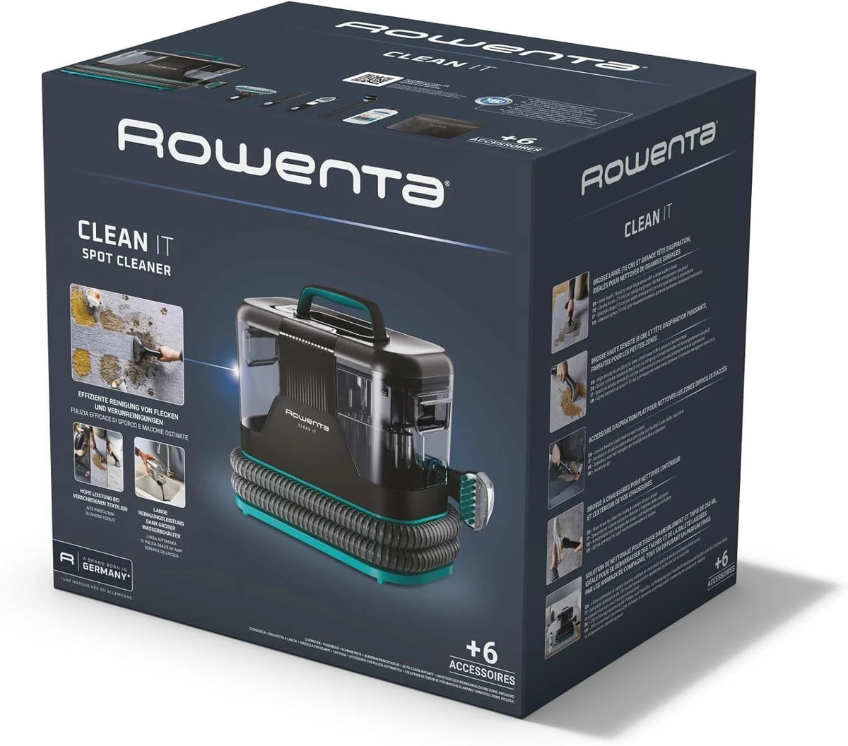 Rowenta Clean It, Odkurzacz do tapicerki, Szybkie i łatwe czyszczenie, Nadaje się do sprzątania po zwierzętach, Dywany, Wnętrza samochodów, 750W, 6 akcesoriów, IN5020F0