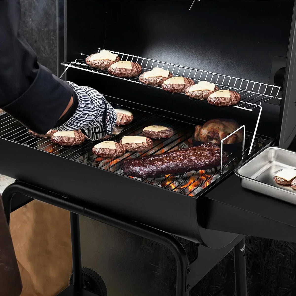 2026 Royal Gourmet CC1830 30-calowy grill węglowy ze składanym stołem bocznym, czarny grill ogrodowy z rusztem o powierzchni 627 cali kwadratowych, idealny na taras, do ogrodu i na przyjęcia