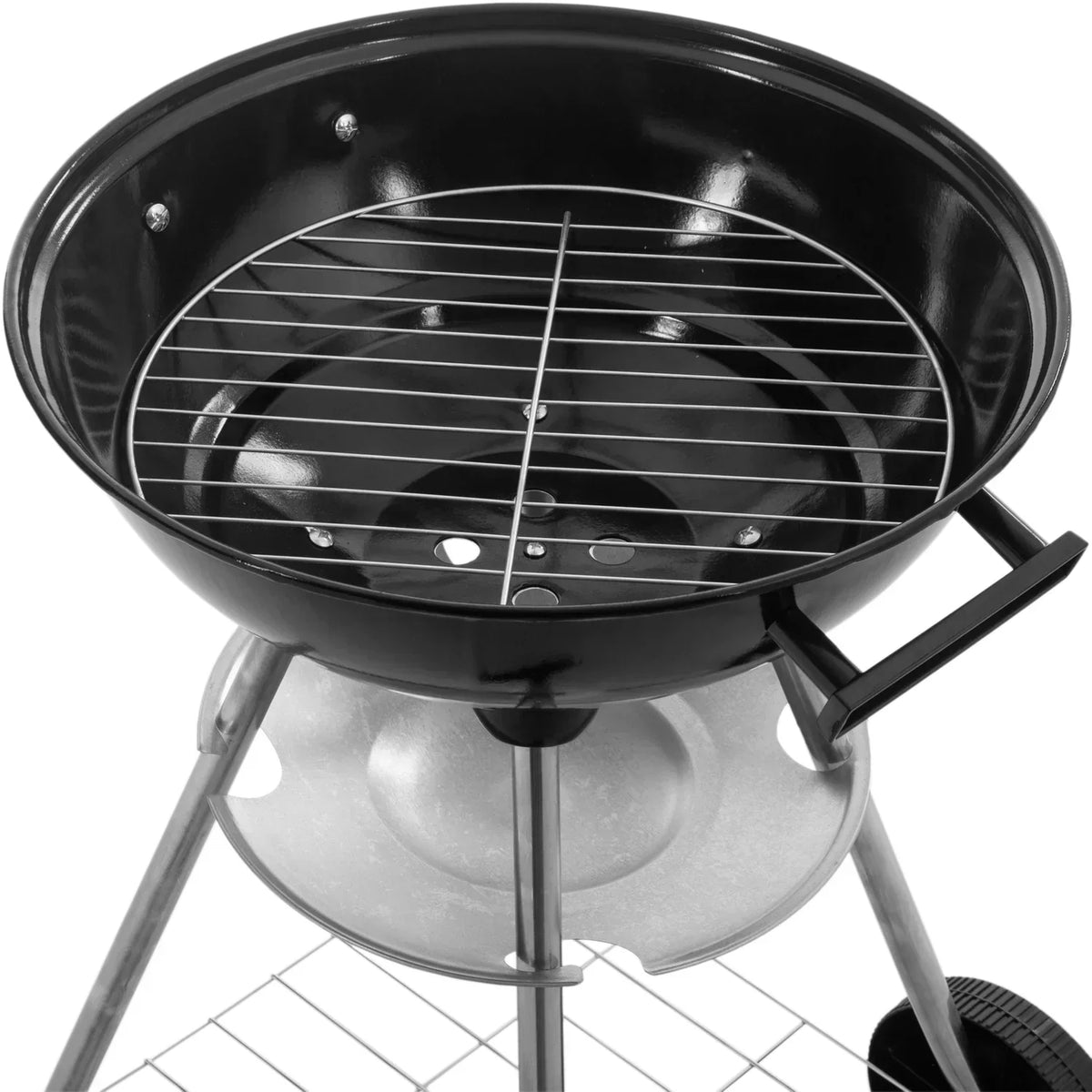 Primematik - Okrągły grill węglowy 41x70 cm z pokrywką i kółkami BBQ Grill do ogrodu i na kemping Kh51000