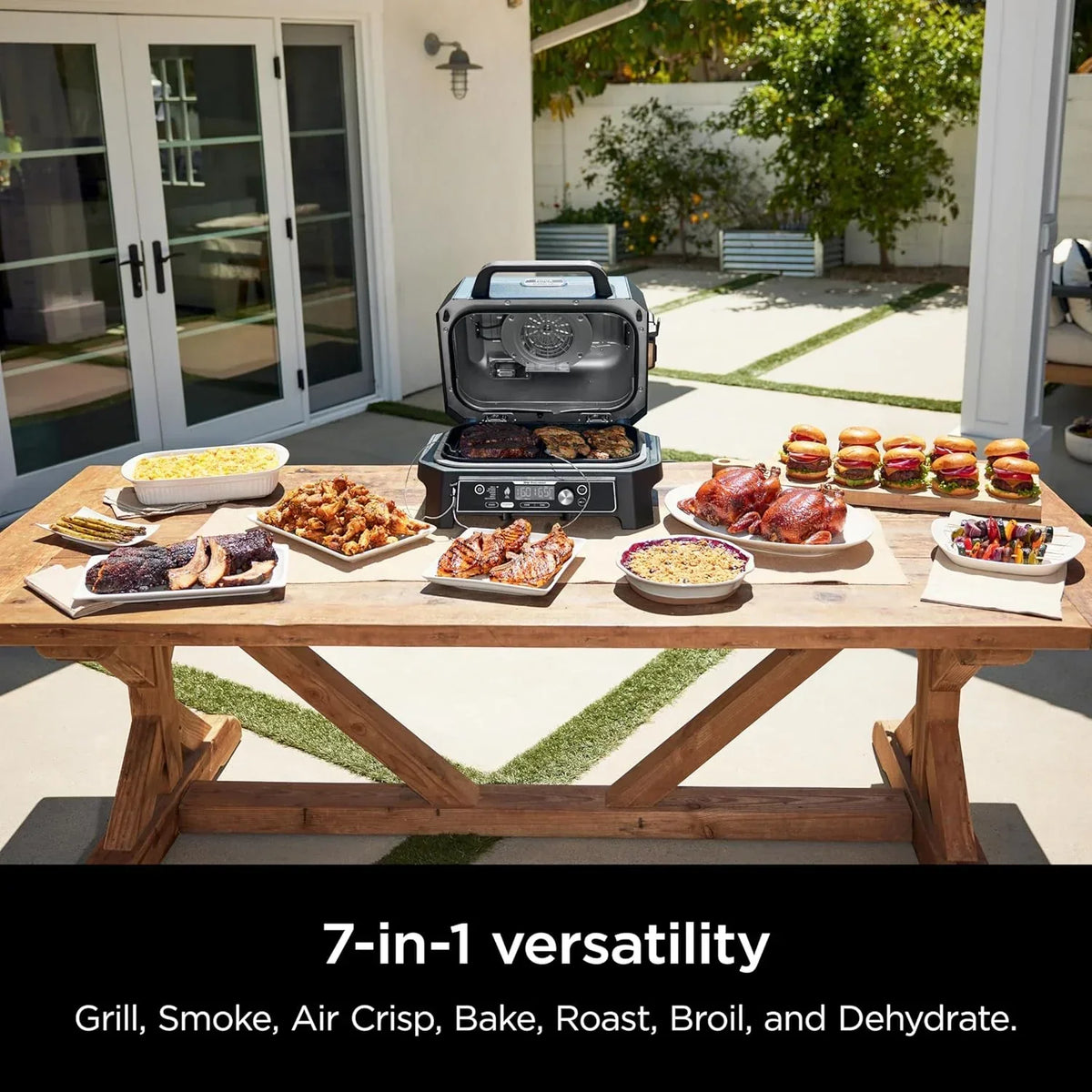 Ninja Woodfire Pro XL 4 w 1, grill i wędzarnia ogrodowa, termometr, główny grill 4 w 1, grill wędzarniczy, zewnętrzna frytkownica powietrzna, piekarnik, przenośny, grill elektryczny, ciemnoszary, model OG850