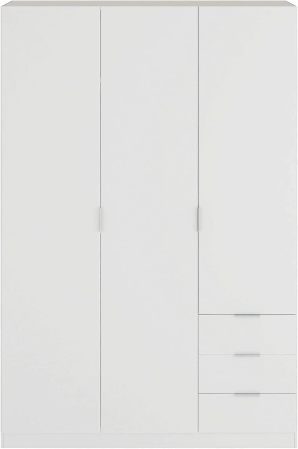 Szafa Habitdesign z trzema drzwiami i trzema szufladami, wykończenie białe arktyczne, wymiary: 121 cm (szer.) x 180 cm (wys.) x 52 cm (gł.)