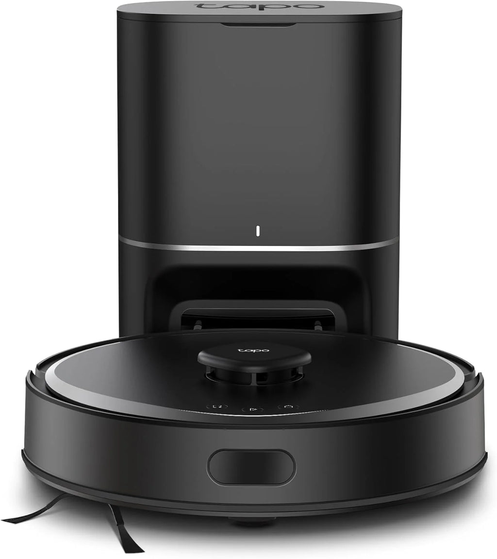 Tapo RV30 MAX Plus Robot Aspirador, Ultra Wysoka Siła Ssania 5300 Pa z Funkcją Mopa, Stacja Opróżniająca 3 l, Zaawansowana Nawigacja LiDAR+IMU, Sterowanie Głosowe i z Aplikacji, Czarny