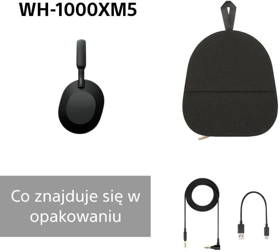 Sony WH-1000XM5 ANC Bezprzewodowe Słuchawki Nauszne z Redukcją Hałasu, Bluetooth, Clear Call Quality, Hi-Res, Do 30H Baterii, Szybkie Ładowanie, Alexa i Google Assistant, IOS i Android - Czarne