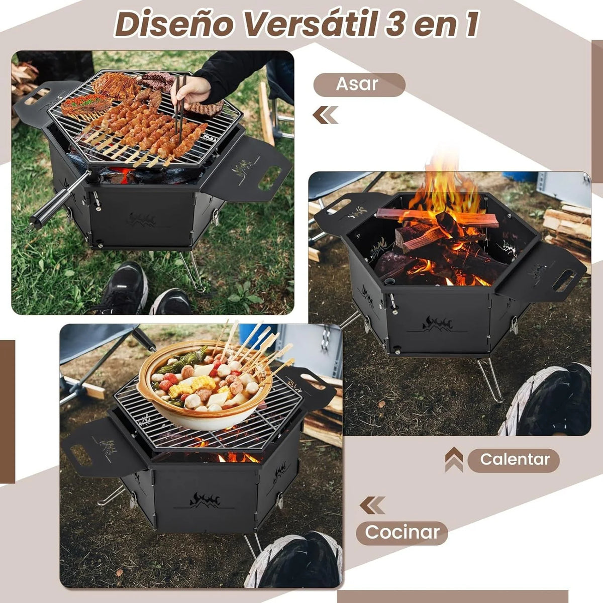 Grill Węglowy Barbacoa Carbon Grande Składany z Rusztem i Składanymi Nóżkami Costway 77 X 74 X 38 Cm