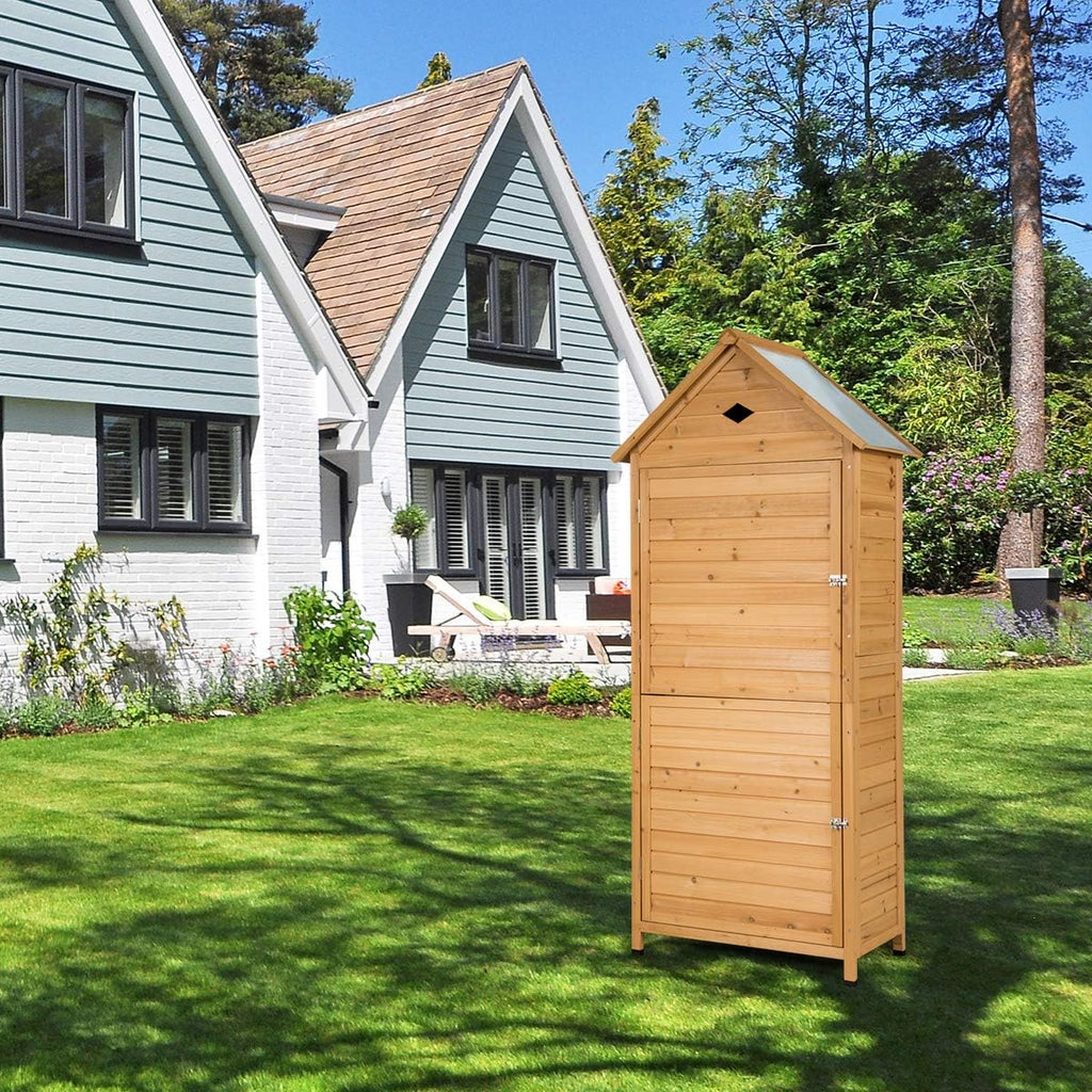 COSTWAY Drewniany Domek Ogrodowy, Szopa Ogrodowa z 5 Półkami i 2 Zamykanymi Drzwiami, Szafa Narzędziowa z Wodoodpornym Dachem do Ogrodu, na Balkon, Taras (70x45x160cm)