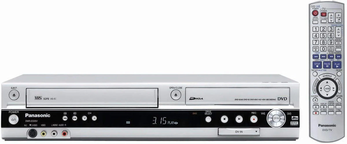 Panasonic DMR-ES35 Nagrywarka DVD + magnetowid VHS - nagrywarki DVD (JPEG/TIFF, 33 W, 13,5 W, Czarny, Srebrny, 6800 g, XP, SP, LP, EP)