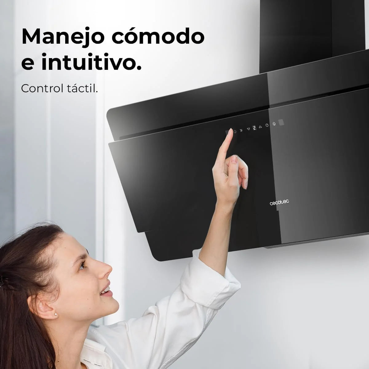 Okap dekoracyjny Cecotec 90 cm Flux Dt 908000 Glass Black A++. Czarne szkło, moc 800m3/h, silnik 210W, A++, sterowanie dotykowe, 3 poziomy + booster, sterowanie ruchem ręki