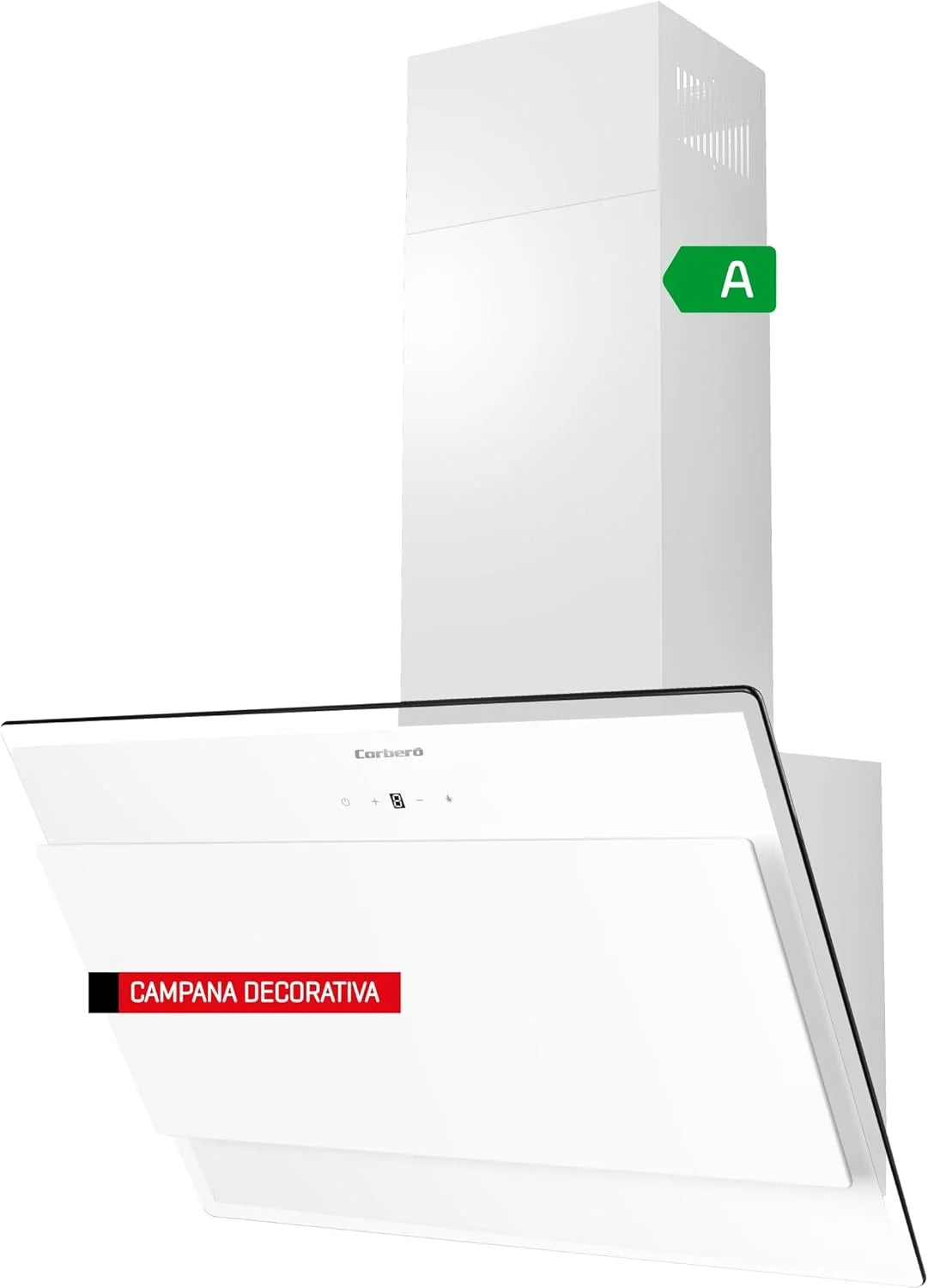 Corbero - Okap kuchenny 60 cm | ONEGA675W | 705,2 m3/h | 66db| 230W | 4 prędkości | Sterowanie dotykowe| Szkło hartowane | 1 Filtr aluminiowy + 1 Filtr węglowy | Biały
