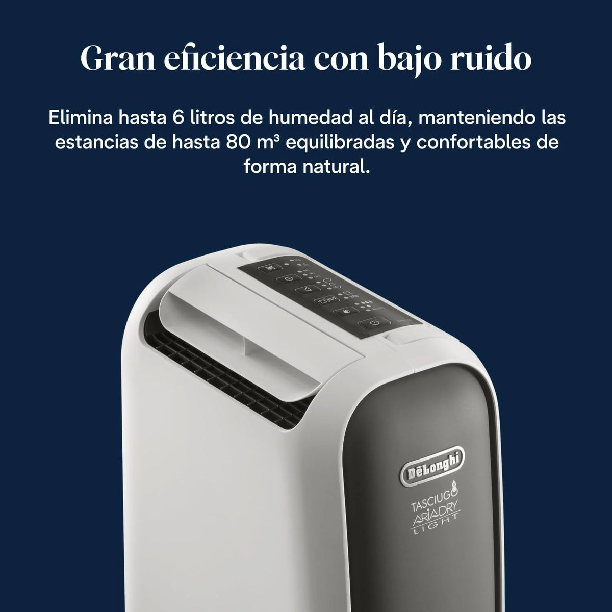 De'Longhi Tasciugo AriaDry Light - Przenośny osuszacz powietrza z technologią Zeolite i jonizatorem, usuwa do 6 l/dzień, suszy ubrania, zapobiega pleśni, cichy, funkcja swing i timer, szary (DNS65)