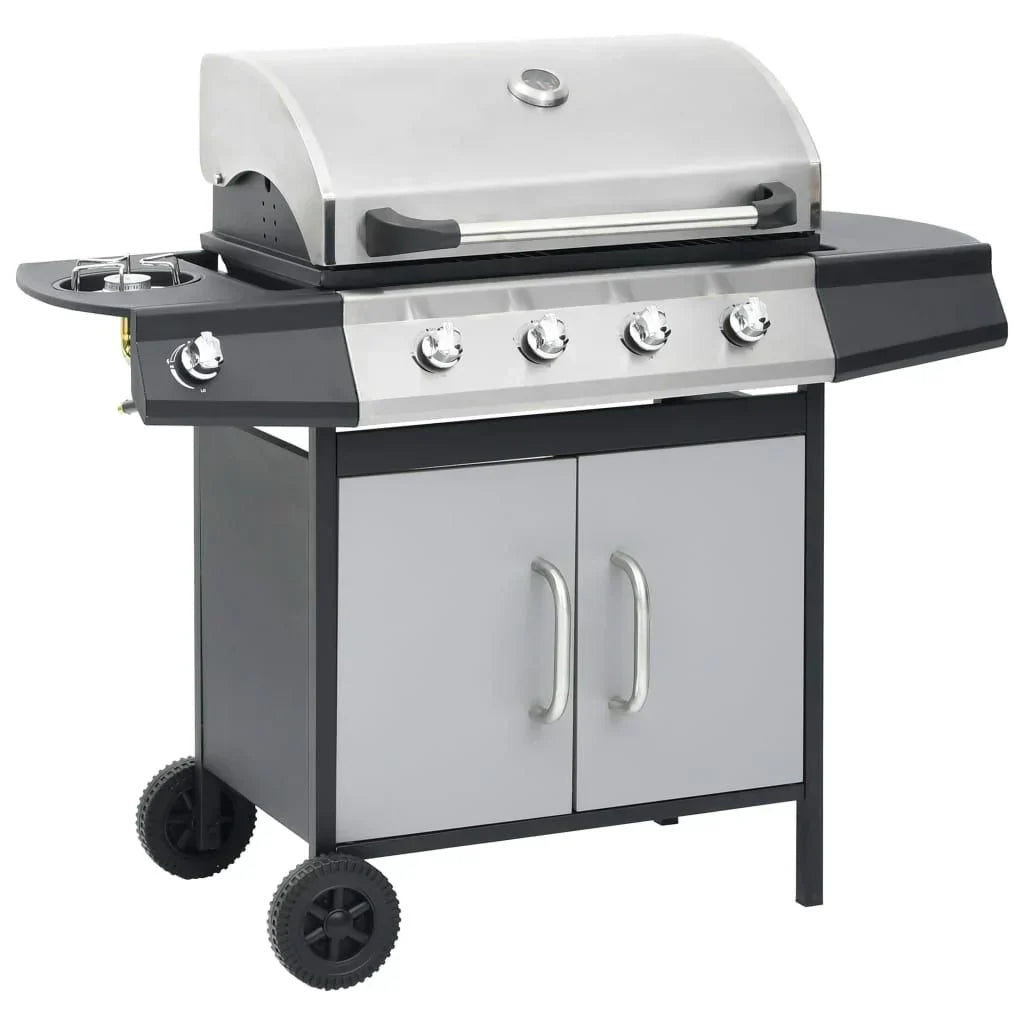 Grill gazowy Barbacoa 4+1 palniki, czarno-srebrny Vidaxl