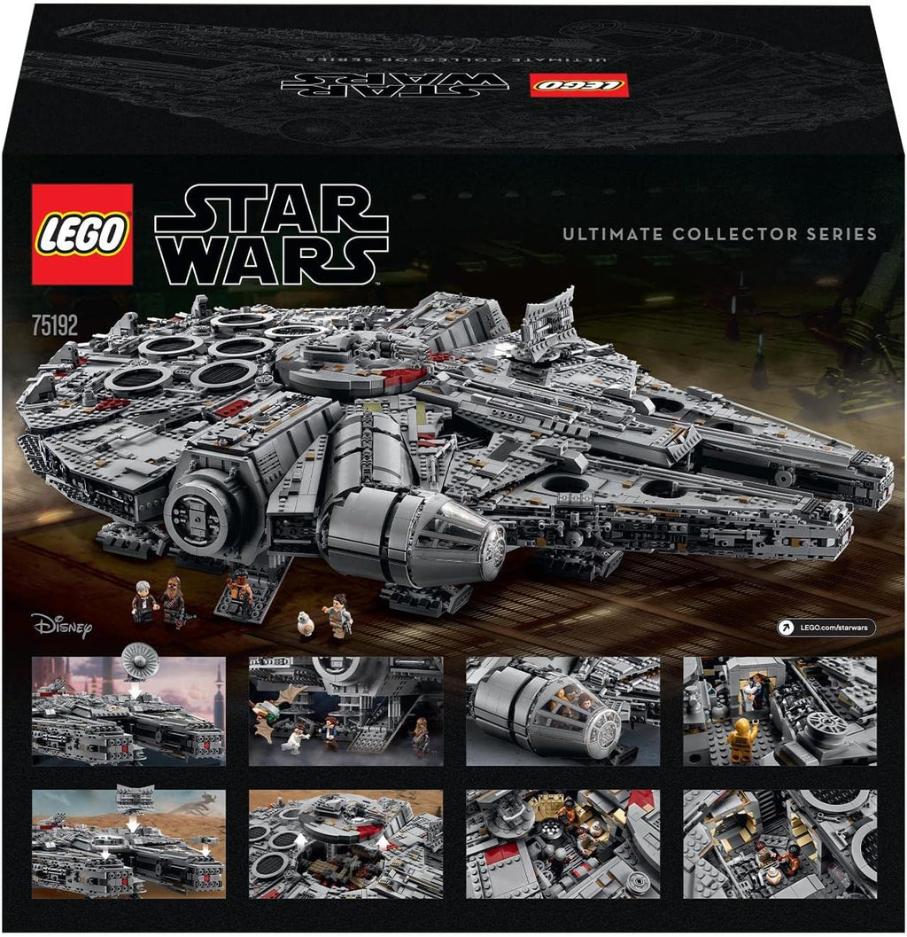 LEGO Star Wars Sokół Millennium, model konstrukcyjny dla dorosłych, statek kosmiczny Hana Solo z minifigurkami Chewbaki, Lei i C-3PO, kolekcjonerski prezent dla mężczyzn, kobiet i fanów, 75192